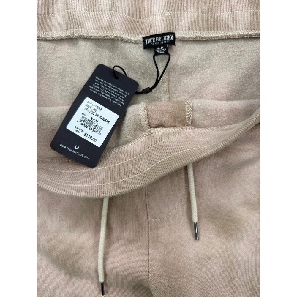True Religion Mens Logo Core Jogger Sweatpants XXL Fog Beige Fleece NWT
